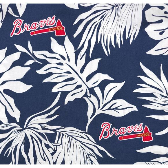 Reyn Spooner Men's Aloha Atlanta Braves Hawaiian Shirt Sz Large Navy White - Picture 7 of 7